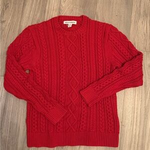 Amazon Essentials Red Cable Knit Sweater 100% Cotton Crewneck Size M